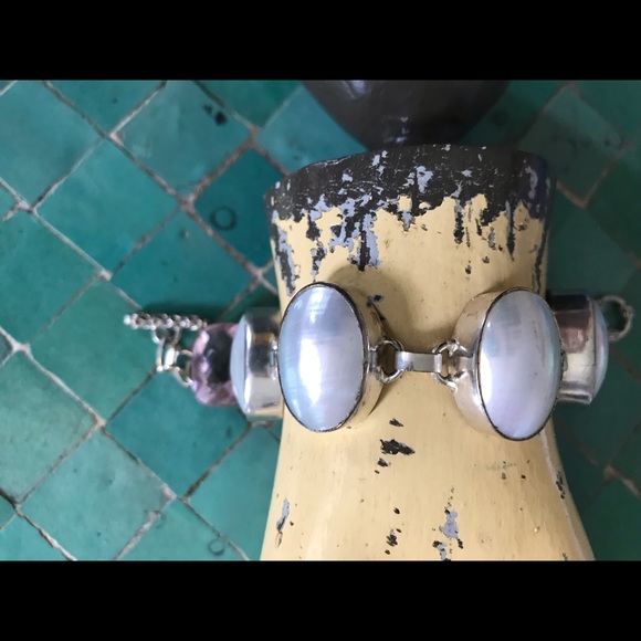 Beach chic bracelet ,abalone shell, pink crystal - Picture 3 of 5